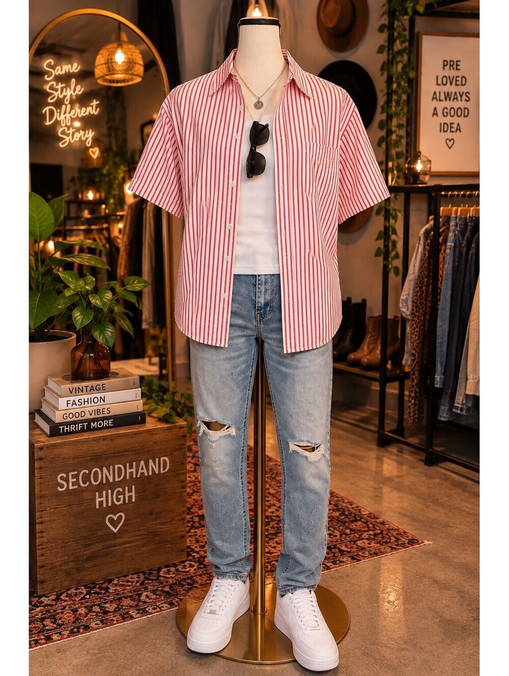Vintage 60s 70s Brooks Brothers Men’s Red White Stripe Cotton Button Down